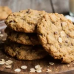 3 Ingredient Oatmeal Cookies: Effortless, Sweet & Perfectly Chewy 3 Ingredient Oatmeal Cookies A stack of freshly baked 3 ingredient oatmeal cookies on a rustic wooden plate with visible oats and golden brown color.