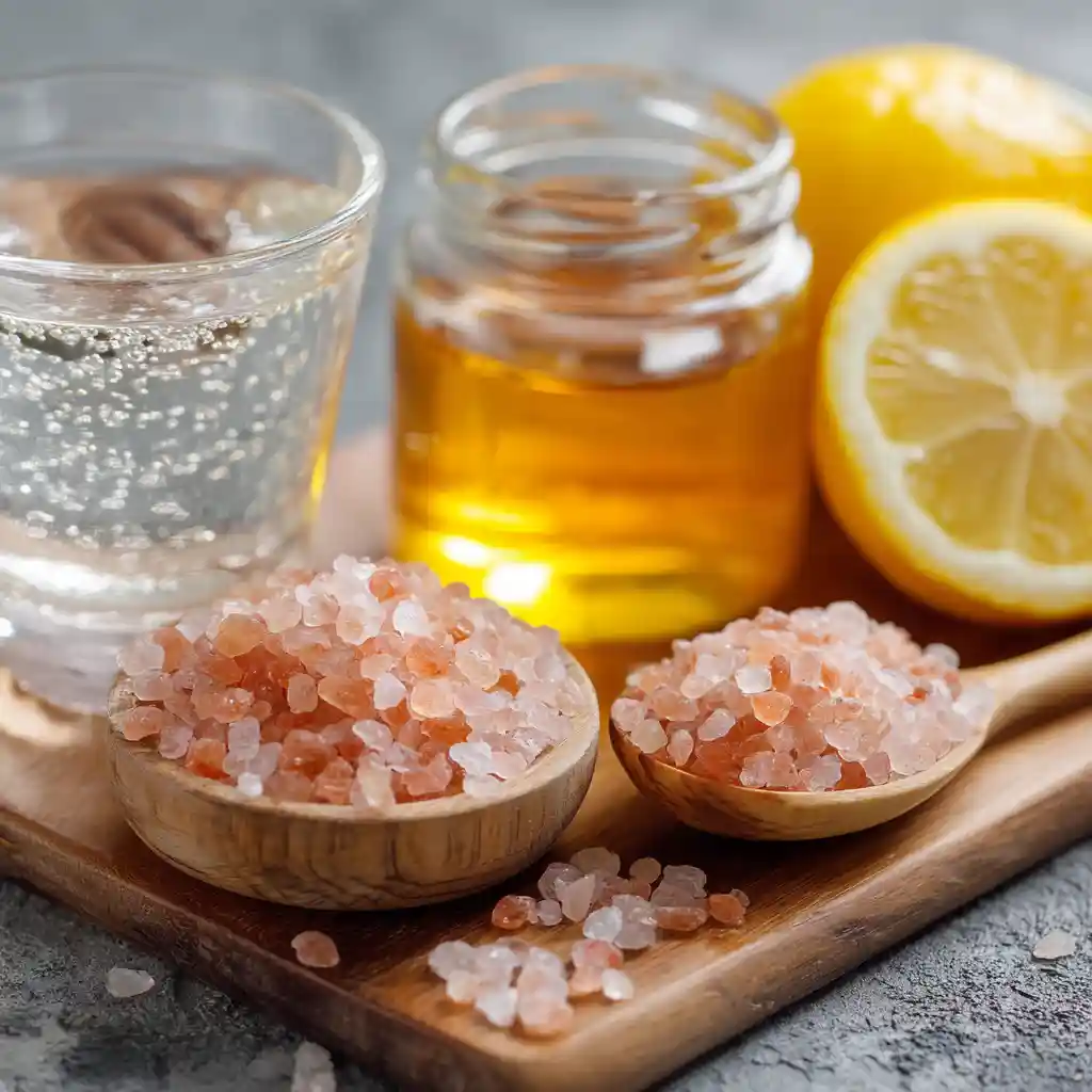 3 Ingredient Pink Salt Recipe for Weight Loss – Simple Daily Tonic 3 ingredient pink salt recipe for weight loss Close-up of Himalayan pink salt, lemon halves, honey jar, and a glass of warm water arranged aesthetically