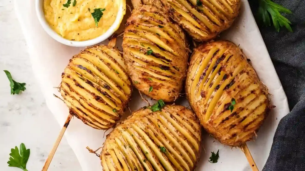Accordion Potatoes Recipe – Crispy, Easy, and Absolutely Stunning 1 Accordion potatoes served on rustic wooden platter