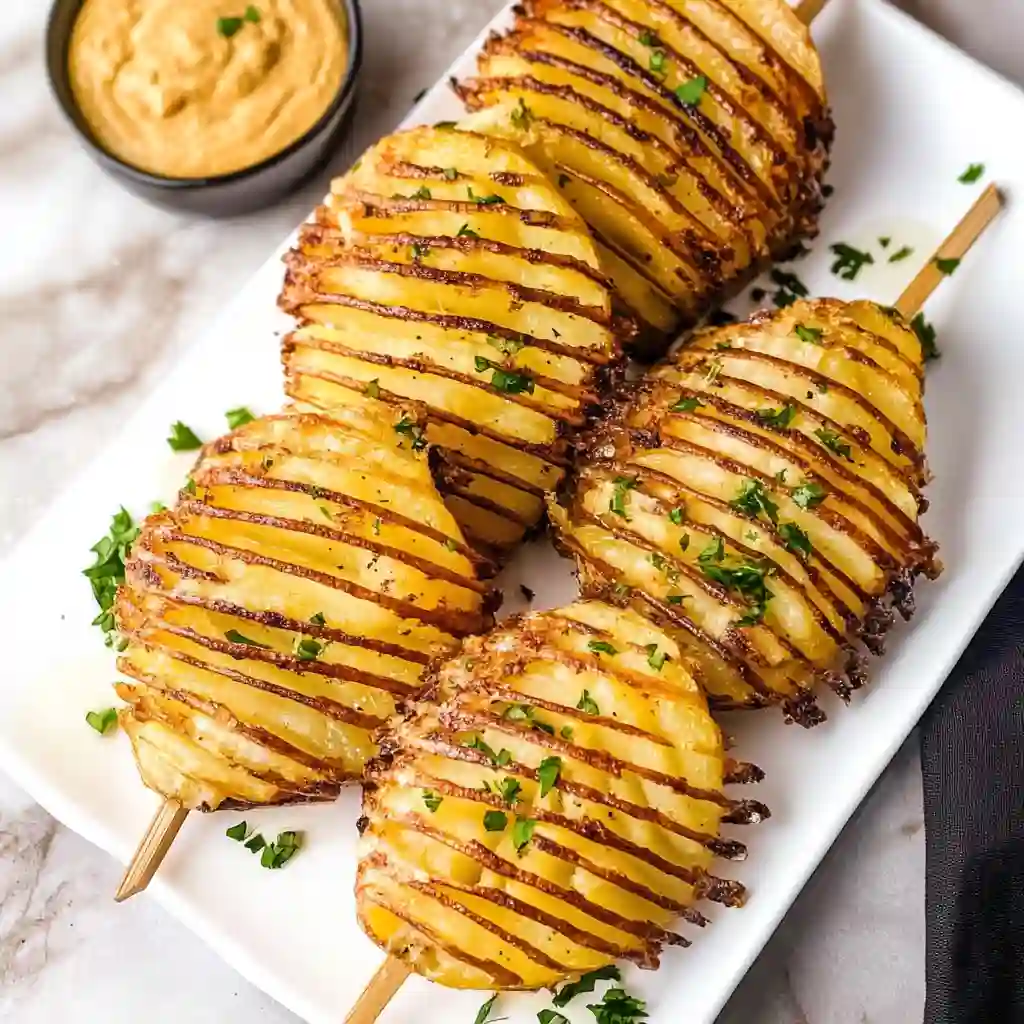 Accordion Potatoes Recipe – Crispy, Easy, and Absolutely Stunning 6 Finished accordion potatoes served with sauces