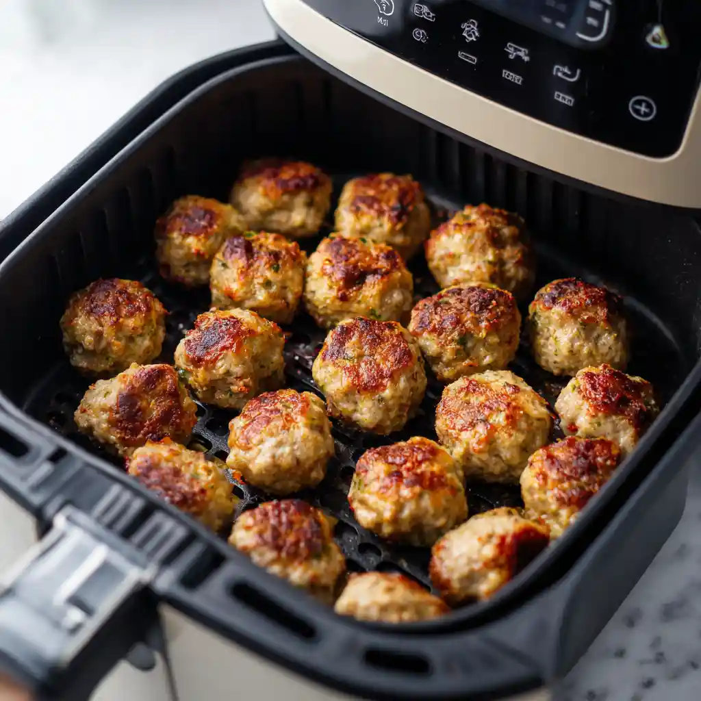 Air Fryer Meatballs Chicken – Easy, Juicy, and Flavor-Packed air fryer meatballs chicken Chicken meatballs cooking in air fryer