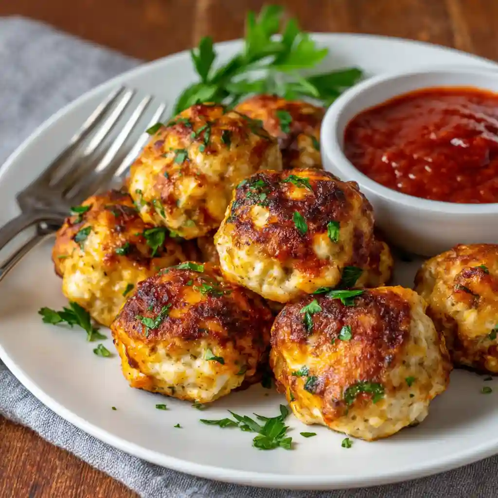 Air Fryer Meatballs Chicken – Easy, Juicy, and Flavor-Packed air fryer meatballs chicken Served air fryer chicken meatballs with sauce