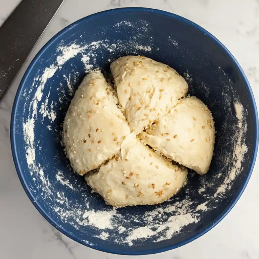 3 Ingredient Bagels: Easy, Protein-Rich, No Yeast Recipe 3 ingredient bagels bagel dough divided into quarters in a bowl