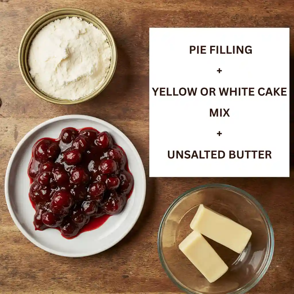 3 Ingredient Dump Cake: The Easiest Nostalgic Dessert Ever 3 ingredient dump cake dump cake ingredients cherry pie filling cake mix butter